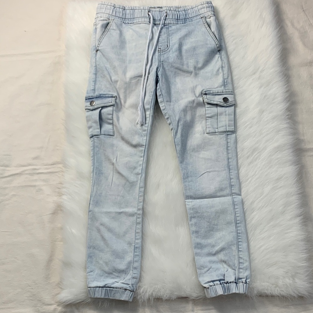Women's Light Blue Denim Cargo Jogger Pants